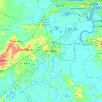 Minatitlán topographic map, elevation, terrain