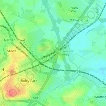 Streethay topographic map, elevation, terrain