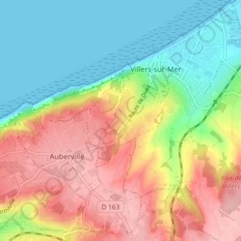 Auberville topographic map, elevation, terrain