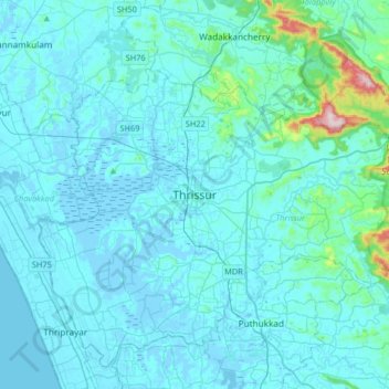 Thrissur topographic map, elevation, terrain
