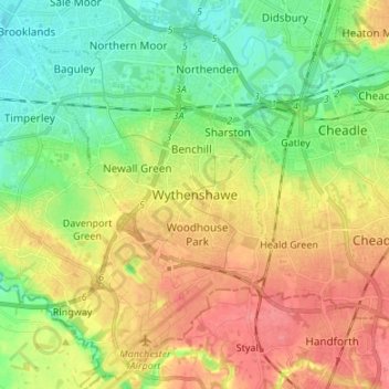 Wythenshawe topographic map, elevation, terrain