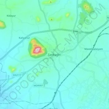 Sankagiri topographic map, elevation, terrain