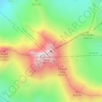 Mount Erciyes topographic map, elevation, terrain