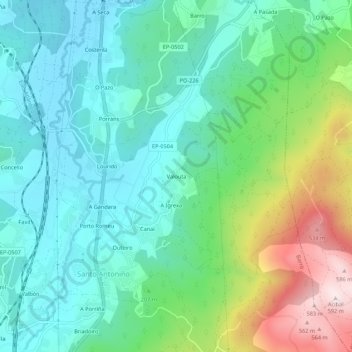 Valouta topographic map, elevation, terrain