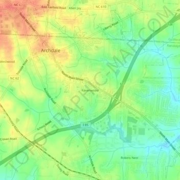 Ravenwood topographic map, elevation, terrain