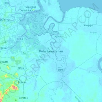 Kota Samarahan topographic map, elevation, terrain