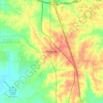 Hernando topographic map, elevation, terrain