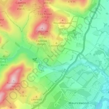 Castlelaw topographic map, elevation, terrain