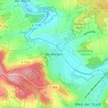 Merklingen topographic map, elevation, terrain