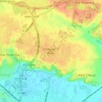 Chadwell St Mary topographic map, elevation, terrain