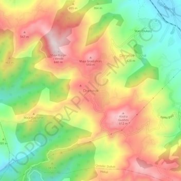 Drenovë topographic map, elevation, terrain