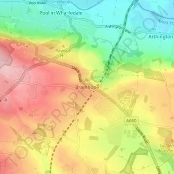 Bramhope topographic map, elevation, terrain
