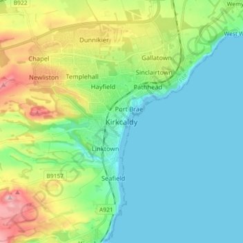 Kirkcaldy topographic map, elevation, terrain