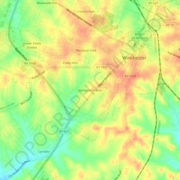 Hampton Manor topographic map, elevation, terrain