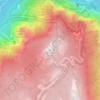 Sentinel Dome topographic map, elevation, terrain