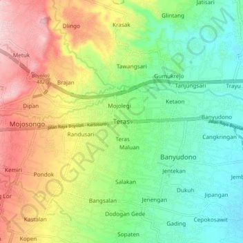 Teras topographic map, elevation, terrain