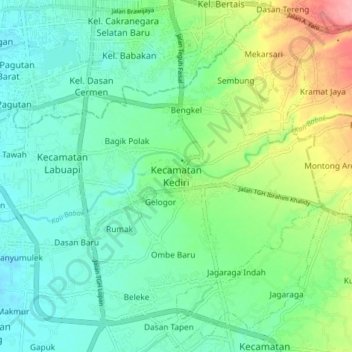 Kecamatan Kediri topographic map, elevation, terrain