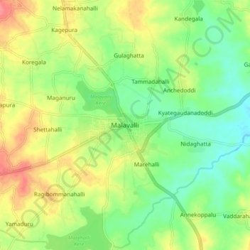 Malavalli topographic map, elevation, terrain