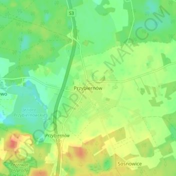 Przybiernów topographic map, elevation, terrain