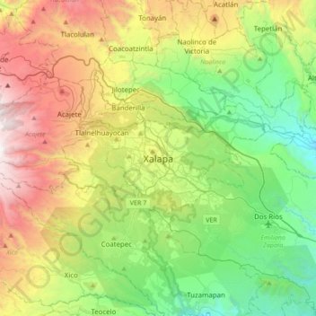 Xalapa topographic map, elevation, terrain