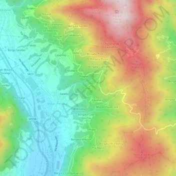 Frieri topographic map, elevation, terrain