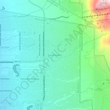 Sandia Heights topographic map, elevation, terrain