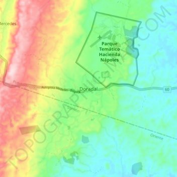 Doradal topographic map, elevation, terrain