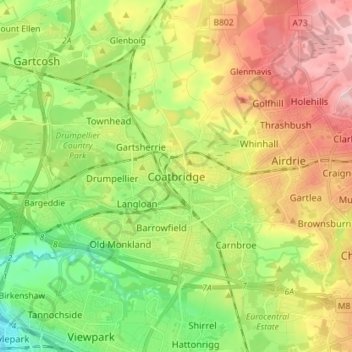 Coatbridge topographic map, elevation, terrain