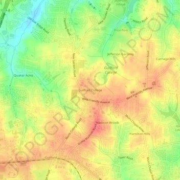 Guilford College topographic map, elevation, terrain