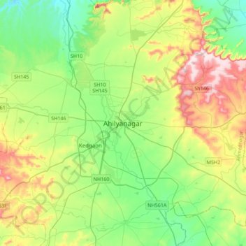 Ahmadnagar topographic map, elevation, terrain