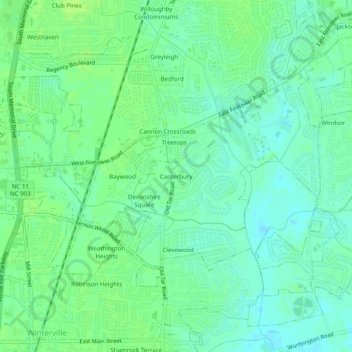 Canterbury topographic map, elevation, terrain