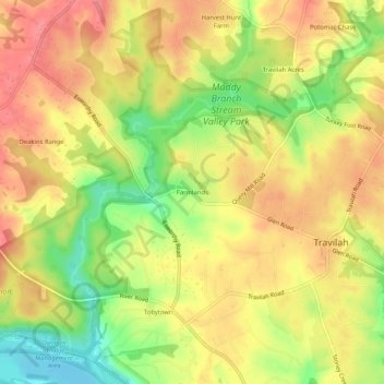 Farmlands topographic map, elevation, terrain