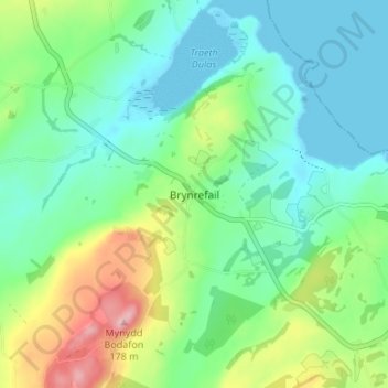 Brynrefail topographic map, elevation, terrain