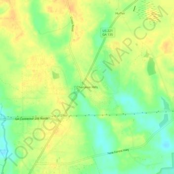 Cherokee Hills topographic map, elevation, terrain