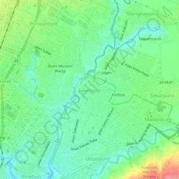 Sawojajar topographic map, elevation, terrain