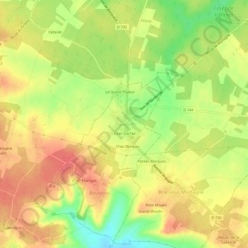 Touvent topographic map, elevation, terrain