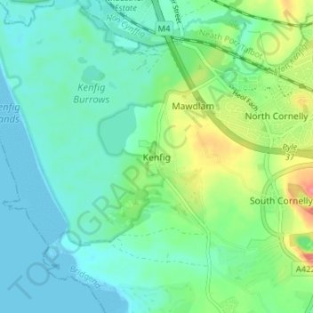 Kenfig topographic map, elevation, terrain