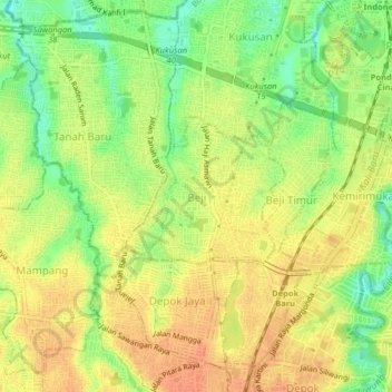 Beji topographic map, elevation, terrain