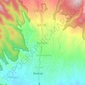 Tulungrejo topographic map, elevation, terrain