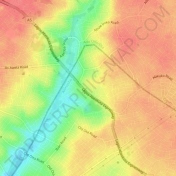 Ajegunle topographic map, elevation, terrain