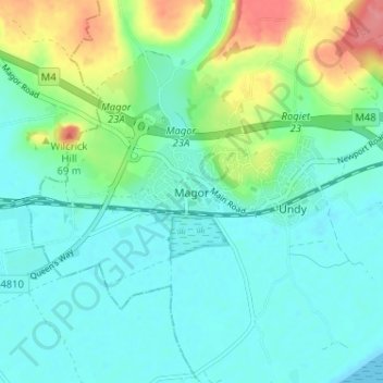 Magor topographic map, elevation, terrain