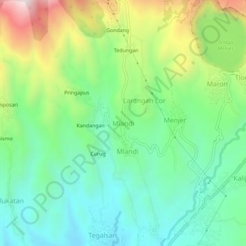 Mlandi topographic map, elevation, terrain
