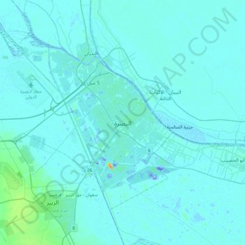 Basra topographic map, elevation, terrain