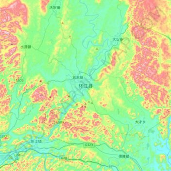 环江县 topographic map, elevation, terrain