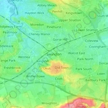 Swindon topographic map, elevation, terrain