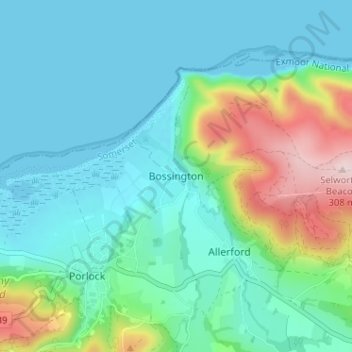 Bossington topographic map, elevation, terrain