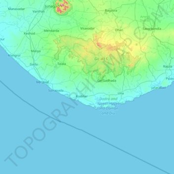 Amreli topographic map, elevation, terrain