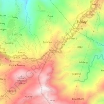Shilan topographic map, elevation, terrain