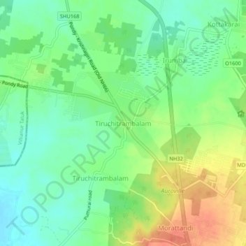 Tiruchitrambalam topographic map, elevation, terrain