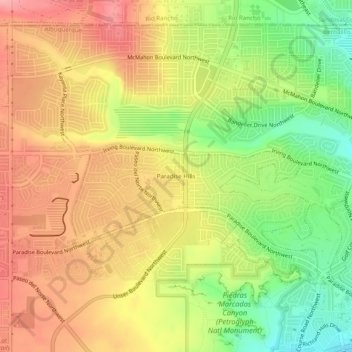 Paradise Hills topographic map, elevation, terrain